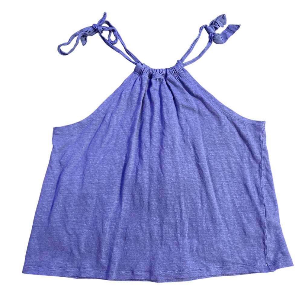 J.Crew Womens Blue Linen Tie Shoulder Halter Tank Top Sleeveless Tee,‎ Small